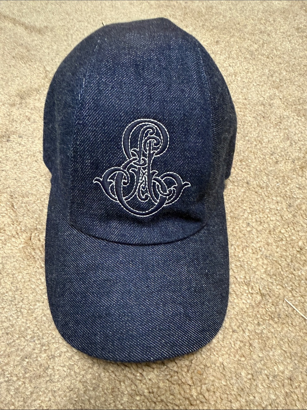 Hermes Denim Davis Emile Baseball Cap with Embroidered Monogram size 56